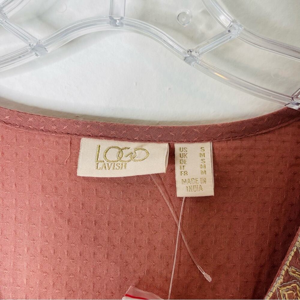 NEW LOGO pink floral embroidered peplum boho cottagecore top oversized small - Picture 7 of 8